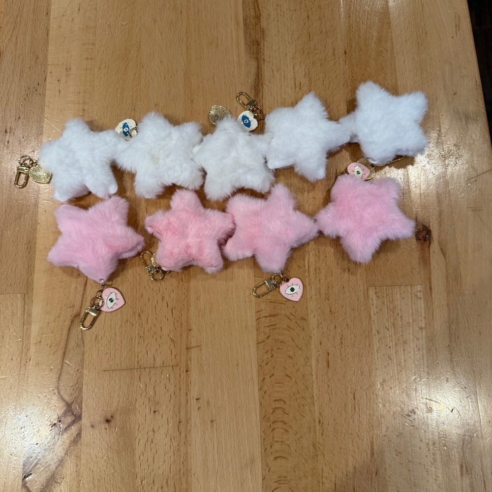Fuzzy Star Charms With Evil Eye Heart Dangles Keychain Lot (9)